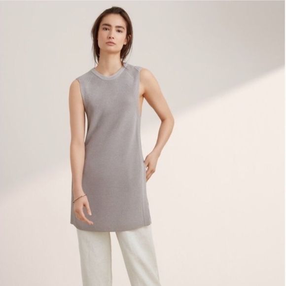 Aritzia Wilfred  Palmier Sweater Sleeveless Crew Neck Sweater Tunic Light Gray - Picture 2 of 14